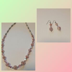 Elegant Pink Beaded Necklace and Earring Set